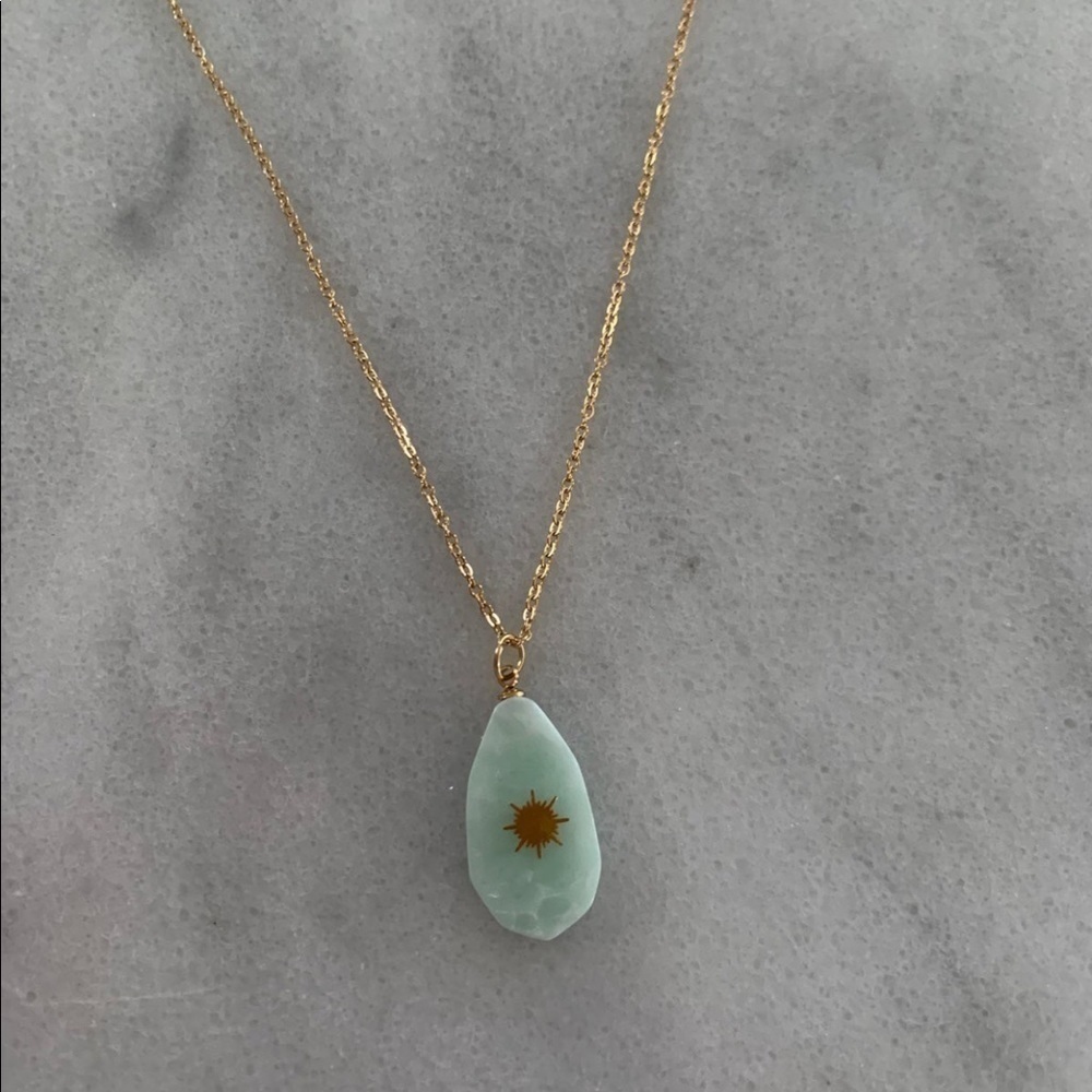Gold Chain Turquoise Stone Crystal Boho Pendant Necklace